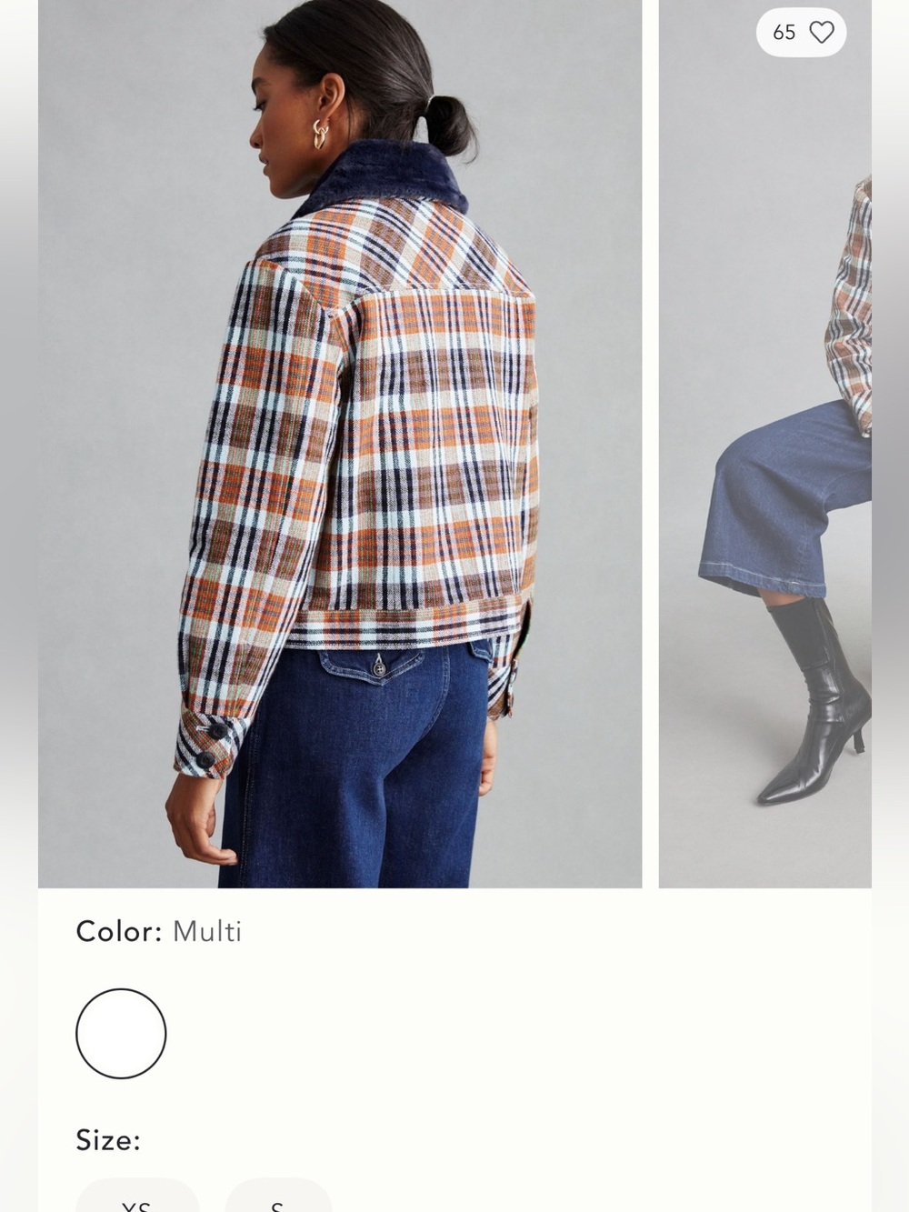 Maeve Retro Plaid Jacket Women's Multi Plaid Cropped Jacket with Navy Collar